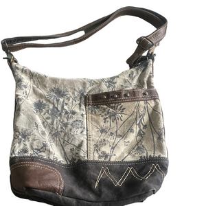 Myra Bag Mixed Media Canvas and Leather Crossbody Purse – Boho Khaki Brown